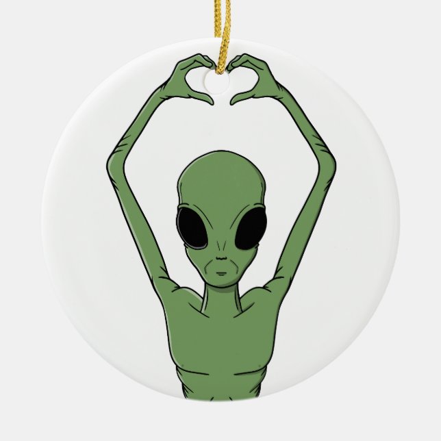 Alien Heart Pose Ceramic Ornament (Front)