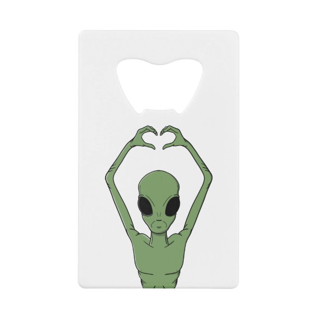 Alien Heart Pose Credit Card Bottle Opener (Front)
