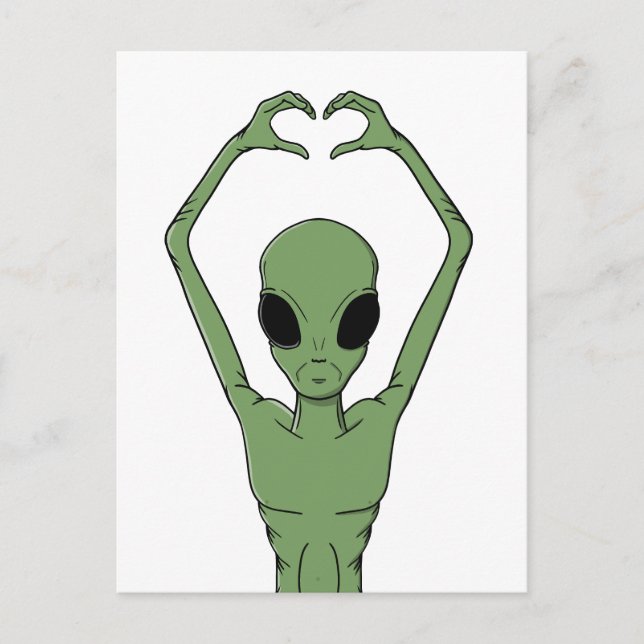 Alien Heart Pose Holiday Postcard (Front)