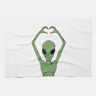 Alien Heart Pose Kitchen Towel