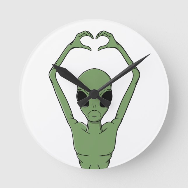 Alien Heart Pose Round Clock (Front)