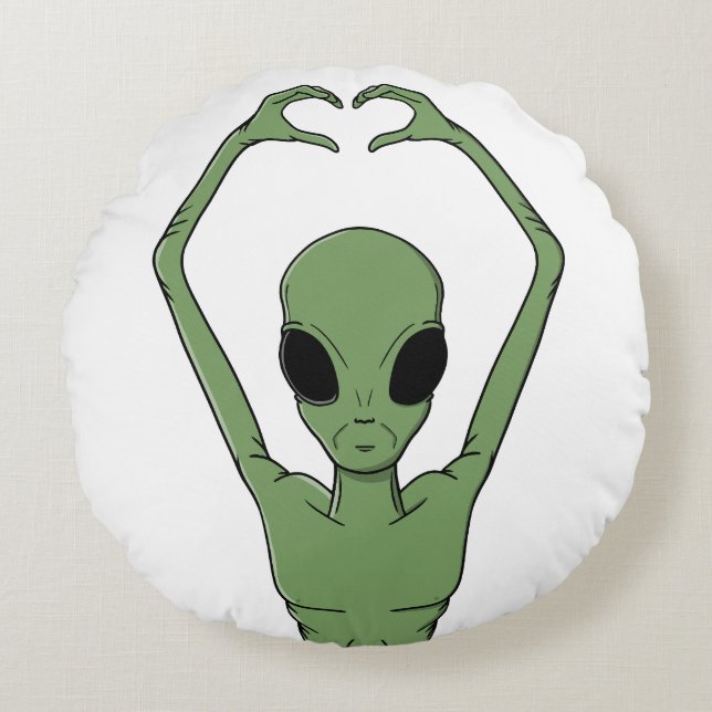 Alien Heart Pose Round Pillow (Front)