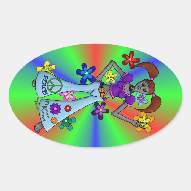 Alien Hippy Oval Sticker (Front)