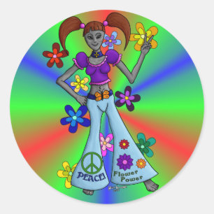Alien Hippy Round Classic Round Sticker