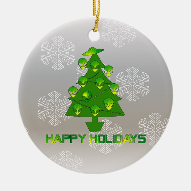 Alien Holiday Tree Ceramic Ornament (Front)