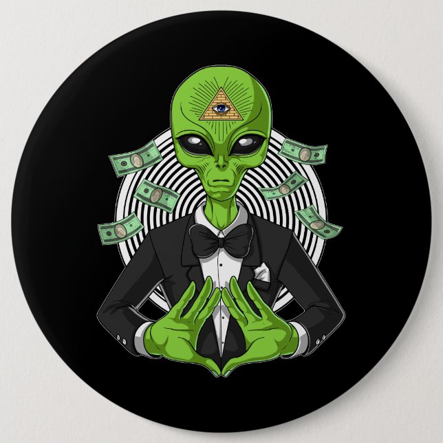 Alien Illuminati Conspiracy 6 Inch Round Button (Front)