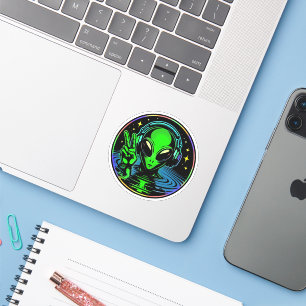 Alien in Headphones giving Peace Sign