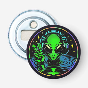 Alien in Headphones giving Peace Sign  Bottle Opener
