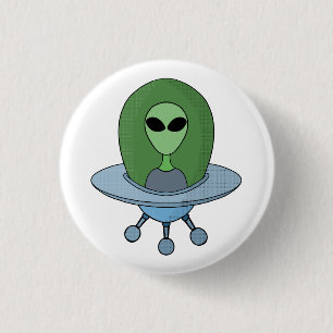 Alien in his little spaceship 1 inch round button