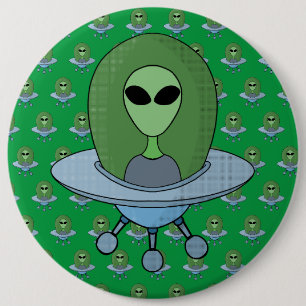 Alien in his little spaceship 6 inch round button