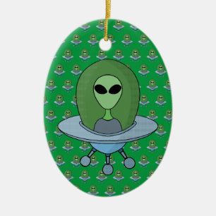 Alien in his little spaceship ceramic ornament
