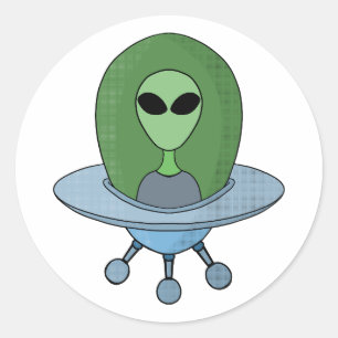 Alien in his little spaceship classic round sticker
