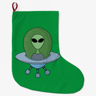 Alien in his little spaceship large christmas stocking