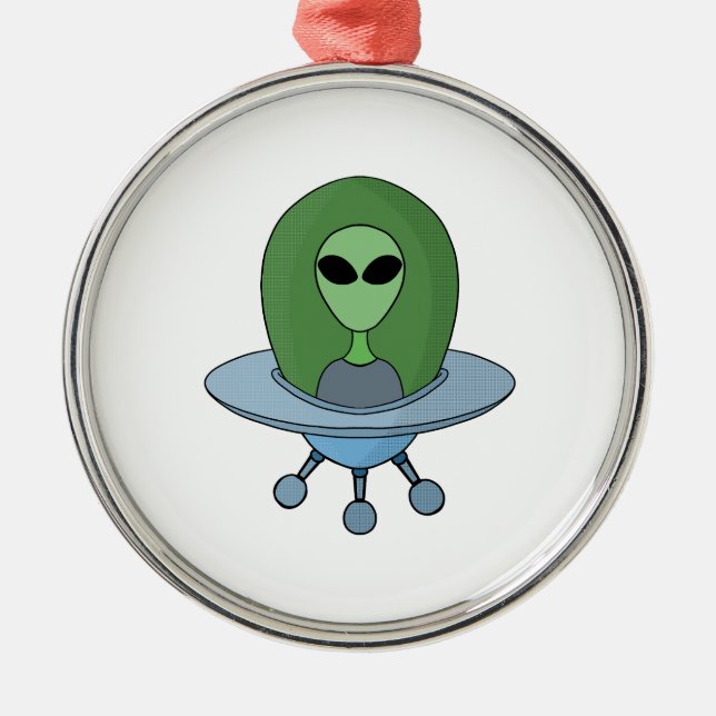 Alien in his little spaceship metal ornament (Front)