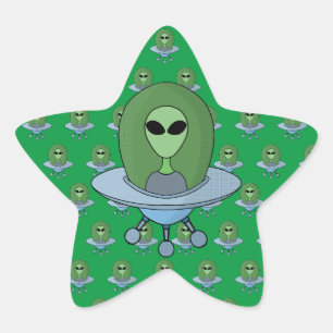 Alien in his little spaceship star sticker