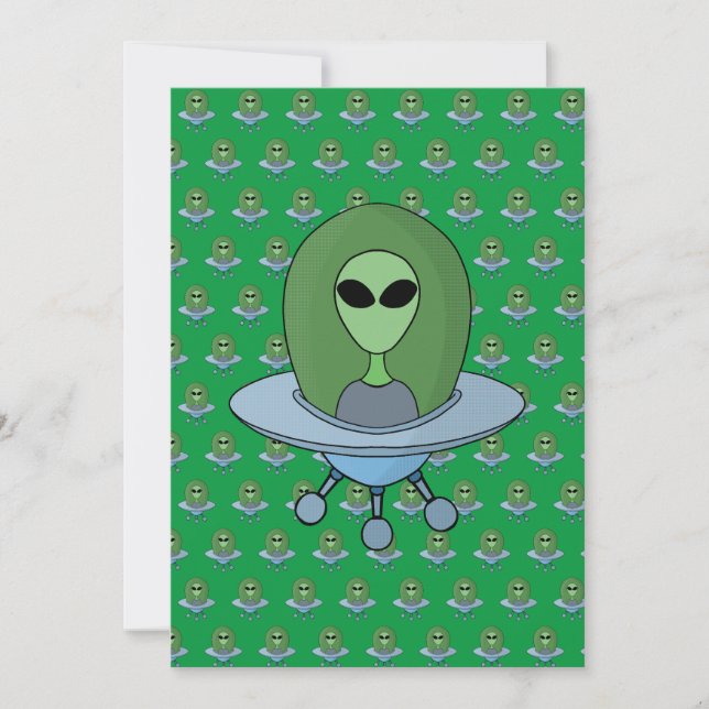 Alien in his little spaceship thank you card (Front)