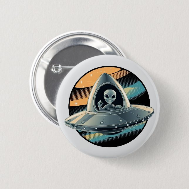 Alien in Spaceship 2 Inch Round Button (Front & Back)