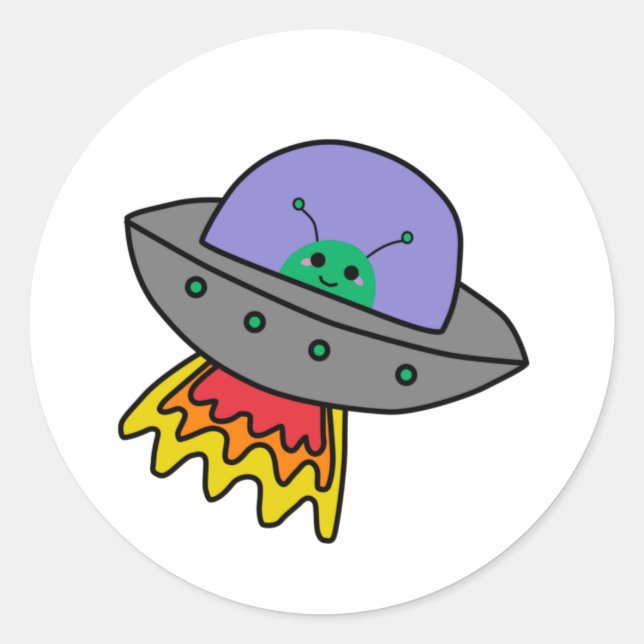 Alien in Spaceship Sticker (Front)