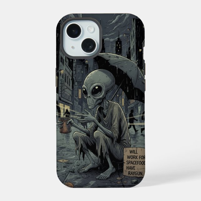 Alien in the Rain iPhone 15 Case (Back)