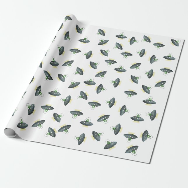 Alien Invader Wrapping Paper White (Unrolled)