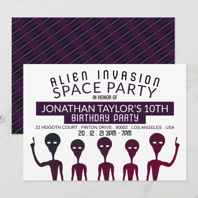 Alien Invasion Birthday Party Invitation (Front/Back)