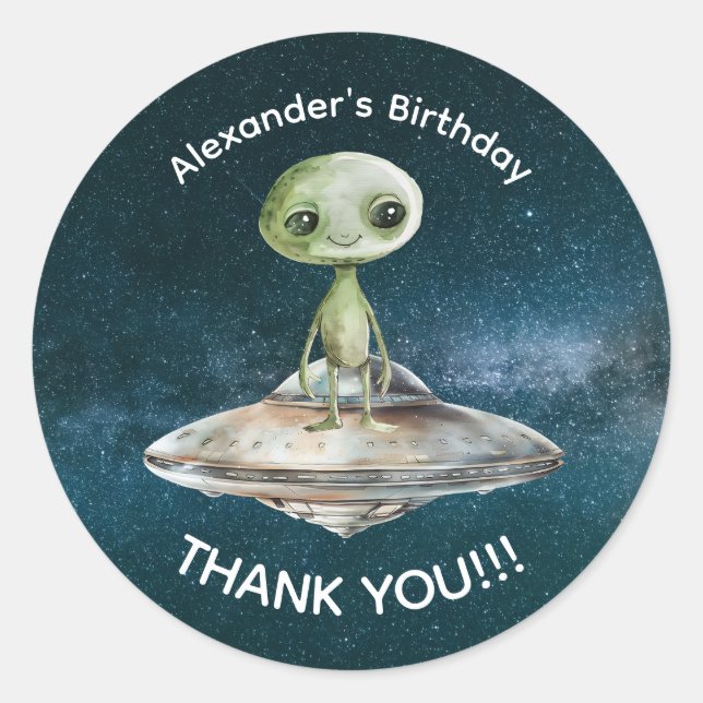 Alien Invasion Outer Space Birthday Classic Round Sticker (Front)