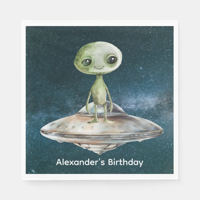 Alien Invasion Outer Space Birthday Napkin (Front)