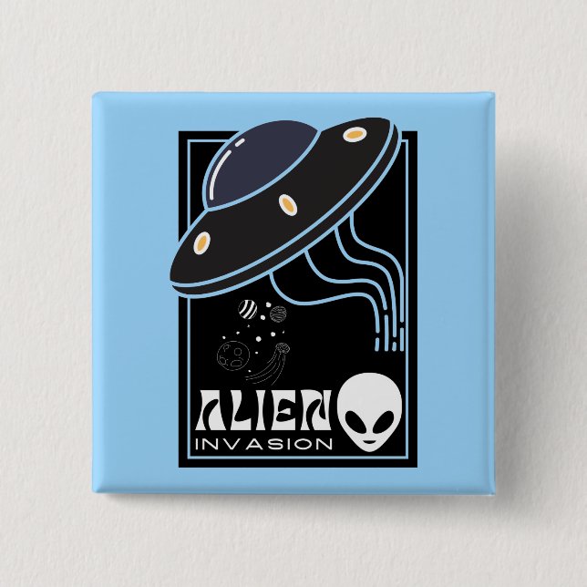 Alien Invasion UFO space galaxy 2 Inch Square Button (Front)