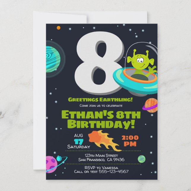 Alien Invitation d'anniversaire, Espace Invitation (Devant)