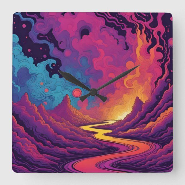 Alien Lands Square Wall Clock (Front)