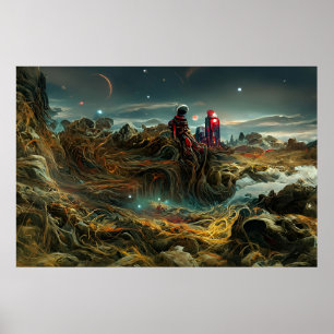 Alien Landscape in Outer Space   Abstract Poster