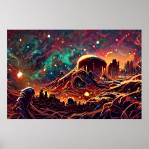 Alien Landscape in Outer Space   Abstract Poster