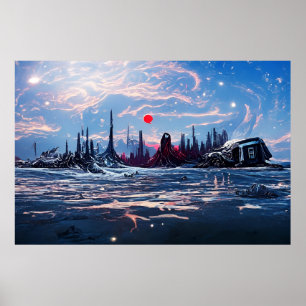 Alien Landscape in Outer Space   Abstract Poster
