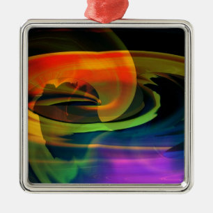 Alien Landscape Rainbow Abstract Metal Ornament