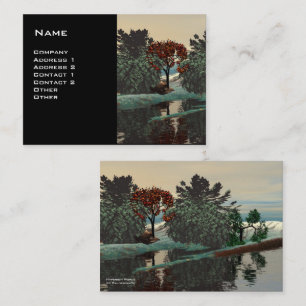 ALIEN LANDSCAPE,TREES LAGOON HYPERION Sci Fi Black Business Card