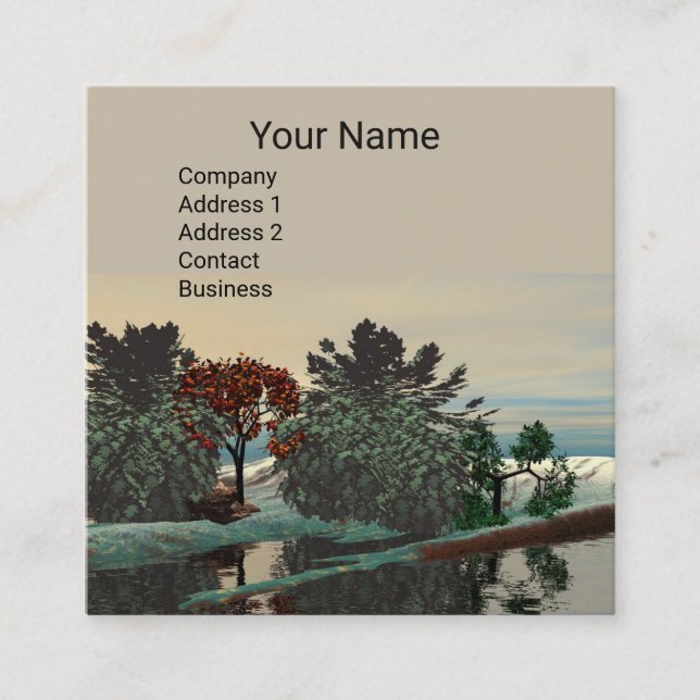 ALIEN LANDSCAPE,TREES LAGOON HYPERION Sci Fi Square Business Card (Front)