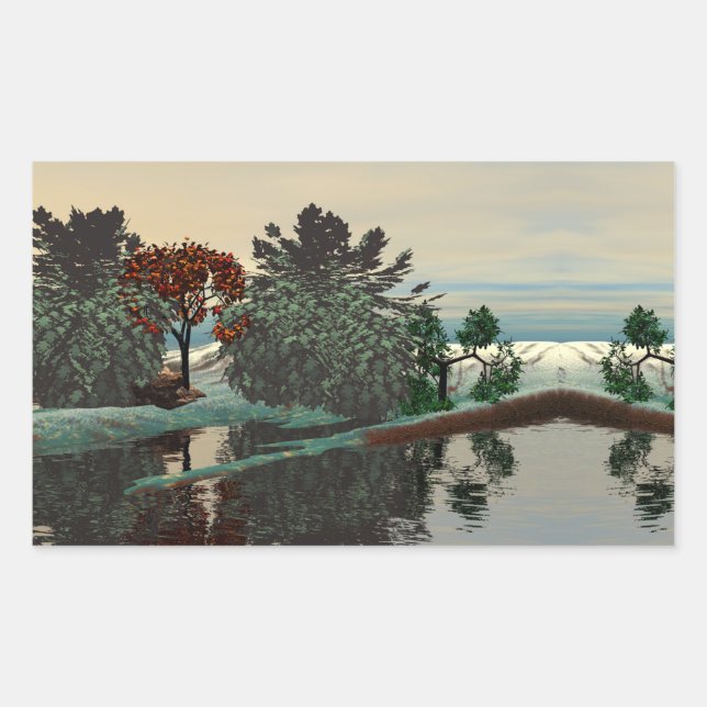 ALIEN LANDSCAPE,TREES,LAGOON HYPERION Sci Fi Sticker (Front)