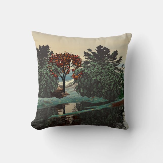 ALIEN LANDSCAPE,TREES,LAGOON HYPERION Sci Fi Throw Pillow (Front)