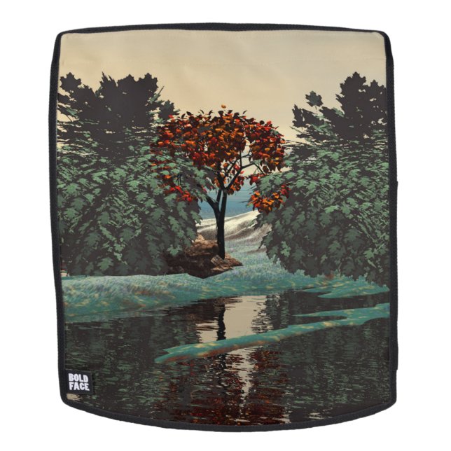 ALIEN LANDSCAPE,TREES,LAGOON IN HYPERION Sci_Fi Backpack (Removable Face)