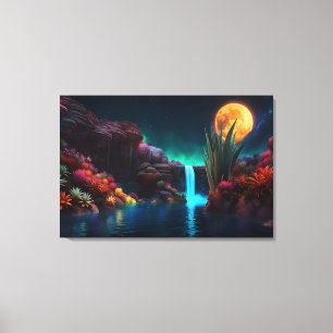 Alien Landscape Waterfall Moon Canvas Print
