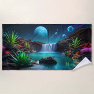 Alien Landscape Waterfall Moons Beach Towel