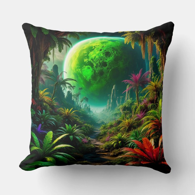 Alien Landscape with Lush Vegetation Throw Pillow (Front)