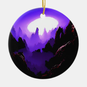 Alien Landscape With Purple Sky Ceramic Ornament