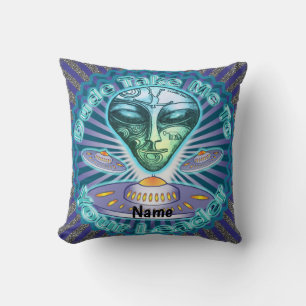 Alien Leader Spaceship Throw Pillow