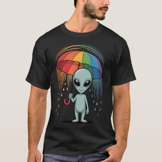 Alien Lgbt Gay Pride Rainbow Flag Umbrella Ufo Lov T-Shirt