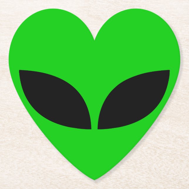 Alien Love Heart Paper Coaster (Front)