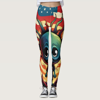 alien love skull funny good mood lucky rainbow USA Leggings