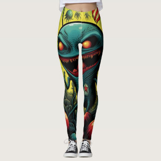 alien love skull funny good mood lucky rainbow USA Leggings
