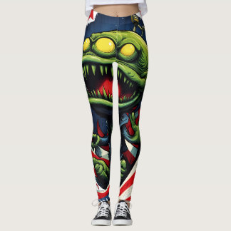 alien love skull funny good mood lucky rainbow USA Leggings