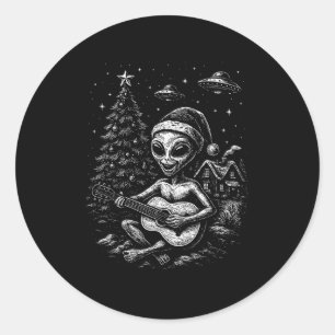 Alien Loves Christmas  Classic Round Sticker